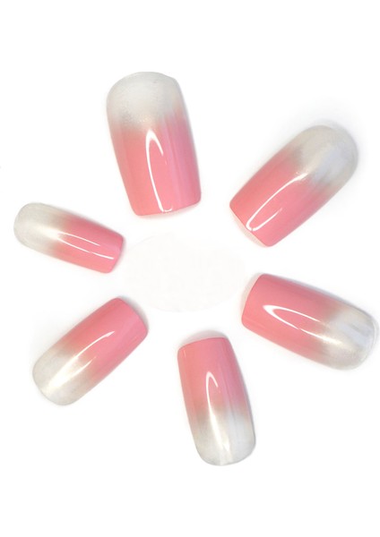 Pembe Simli French Takma Tırnak Lüks Parlak Desenli Extra Uzun Kare Ballerina Nail Art Set