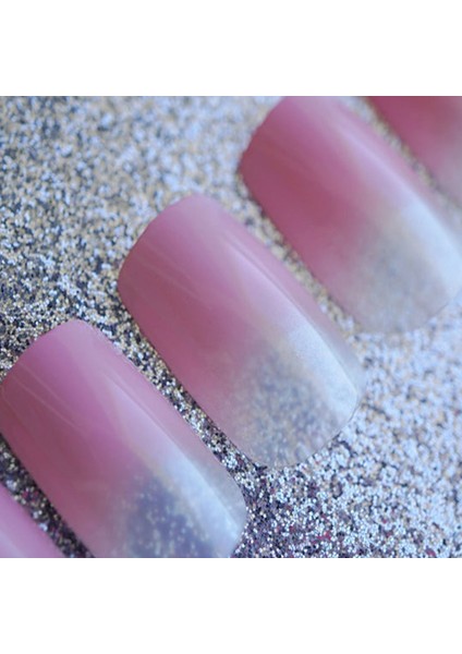 Pembe Simli French Takma Tırnak Lüks Parlak Desenli Extra Uzun Kare Ballerina Nail Art Set
