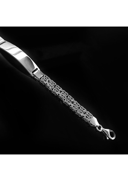 Isim Yazılan Erkek Gümüş Bileklik Çift Kral Künye Orta Kalınlıkta Gblkkcıftıs-Gms Kare