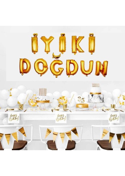 Iyi Ki Doğdun 11 Parça Harf Gold Altın Renk Folyo Balon Seti