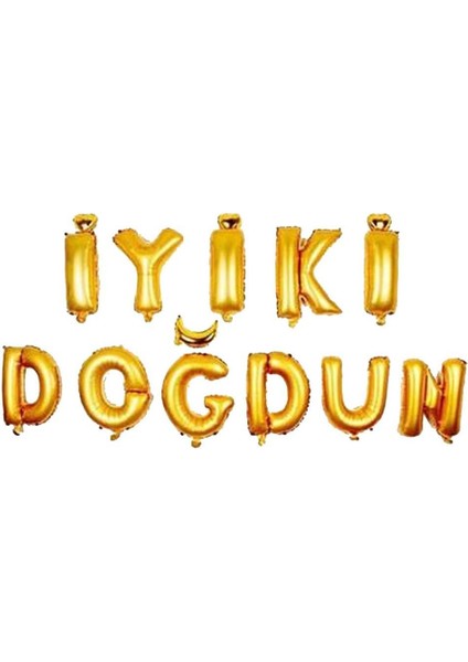 Iyi Ki Doğdun 11 Parça Harf Gold Altın Renk Folyo Balon Seti