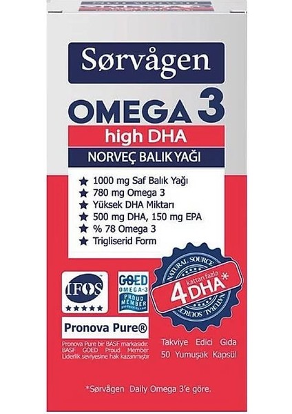 Omega 3 High Dha Norveç Balık Yağı 50 Kapsül