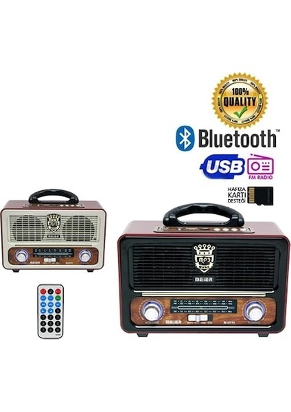 M-111BT Nostaljik Şarjlı Radyo Bluetooth Mp3 Sd