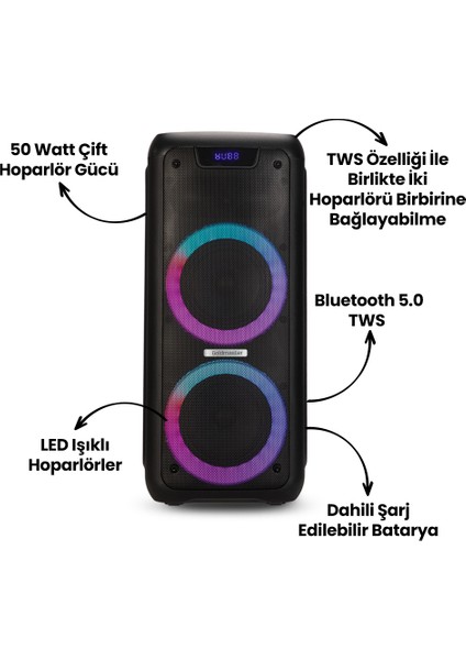 Enjoy 230 Radyolu Işıklı Şarjlı Bluetooth Hoparlör