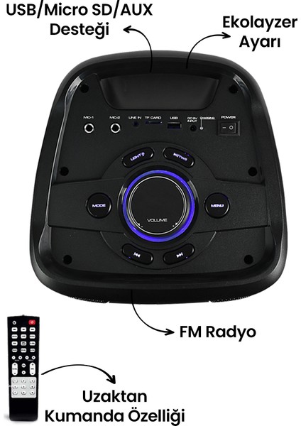 Enjoy 230 Radyolu Işıklı Şarjlı Bluetooth Hoparlör