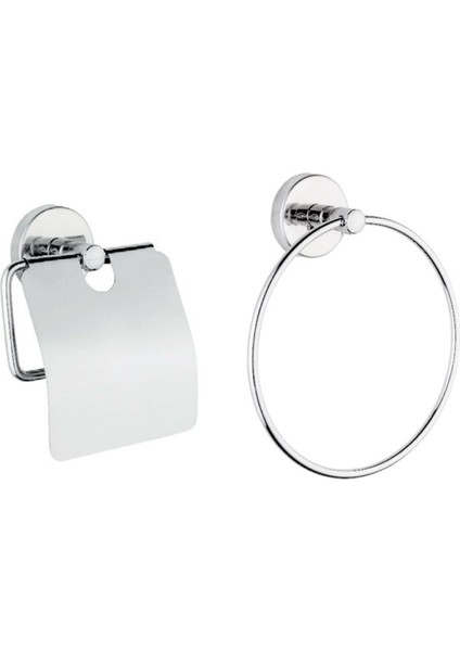 Dolce Paslanmaz Kapaklı Kağıtlık + Yuvarlak Havluluk Banyo Seti