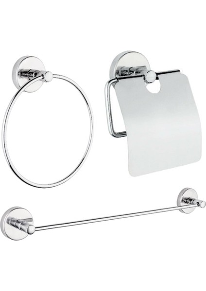 Dolce Yuvarlak Havluluk + Uzun Havluluk + Kapaklı Kağıtlık Banyo Seti