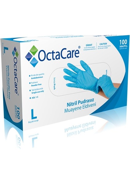 Mavi Nitril Eldiven Pudrasız - Large 100'LÜ