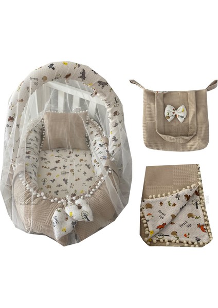 Pike Kumaş ve Müslin Kumaş Tilki Tasarım Ponponlu Oyuncak Aparat Tüllü 6'lı Babynest Set