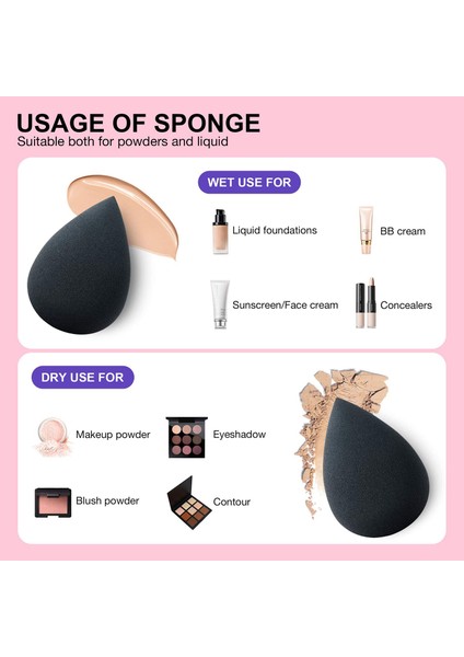 Siyah Makyaj Süngeri 100% Non Latex Blender Kontür Fondöten Kapatıcı Ultra Soft Beauty Sponge modelleri
