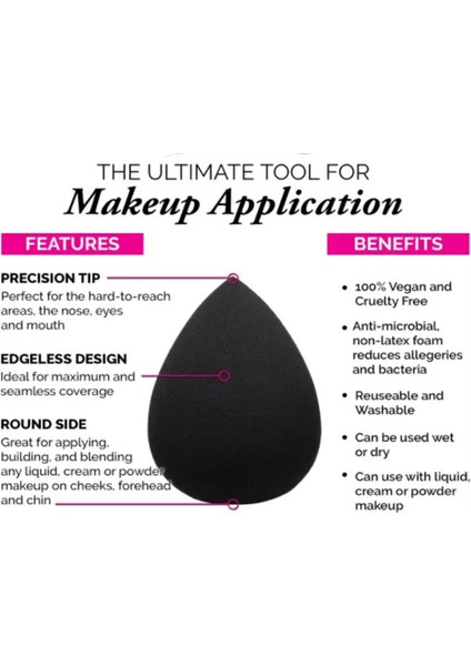 Siyah Makyaj Süngeri 100% Non Latex Blender Kontür Fondöten Kapatıcı Ultra Soft Beauty Sponge fırsatları
