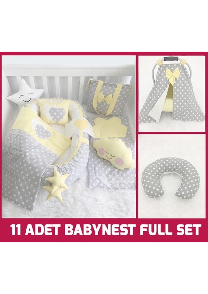 Jaju Baby Babynest Gri ve Sarı Yıldızlı 11 Parça Full Set  Babynest