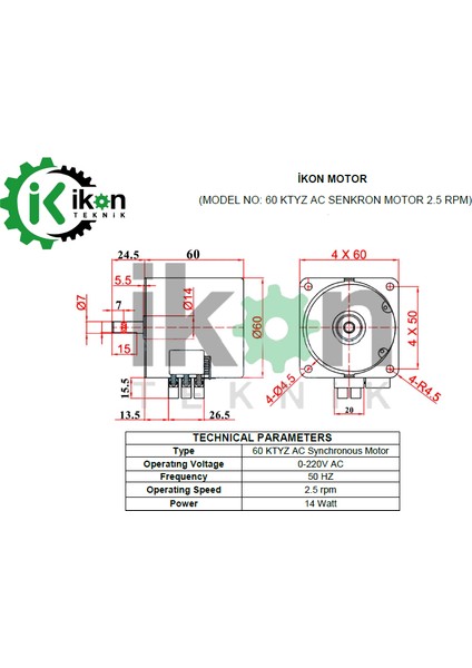 Ac Senkron Motor 60 Ktyz 2,5 Rpm 14W Viyol Motoru, Viyol Çevirme Motoru