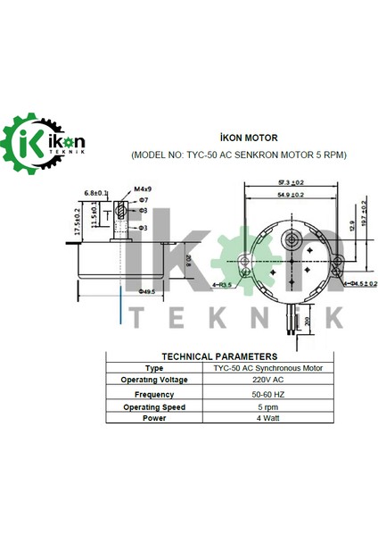 Ikon Ac Senkron Motor TYC50 5 Rpm 4W, Elektrikli Şömine Motoru, Viyol Motoru TYC50 5rpm Cw/ccw