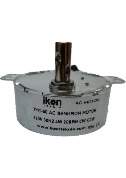 Ac Senkron Motor TYC50 20 Rpm 4W, Viyol Motoru, Elektrikli Şömine Motoru, TYC50 20RPM Cw/ccw, Çift Yön Motor