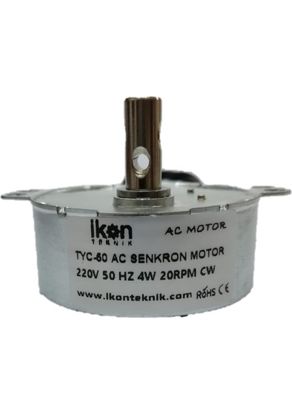 Ikon Ac Senkron Motor TYC50 20 Rpm 4W, Viyol Motoru, Elektrikli Şömine Motoru, TYC50 20RPM Cw, Tek Yön Dönüşlü Motor