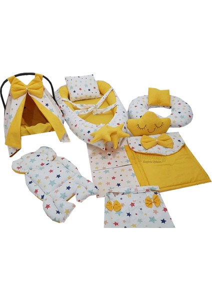 Renkli Yıldız Sarı Tasarım 9 Parça Babynest Set