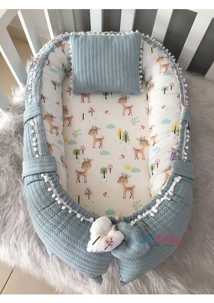 Jaju Baby Yeşil Örgü Kumaş Ceylan Tasarım Ponponlu Babynest