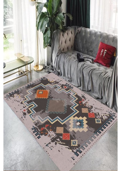 North Eskitme Desenli Halı Makinede Yıkanabilir