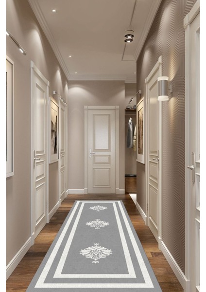 Beyaz Motifli Gri Halı Makinede Yıkanabilir fırsatları