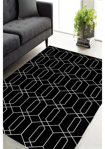 Siyah Kristal Desenli Halı Makinede Yıkanabilir