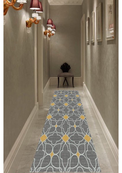 Sarı Motifli Dijital Baskı Renkli Halı Makinede Yıkanabilir