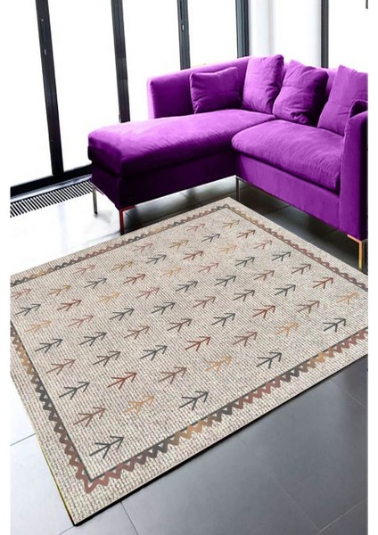 Kilim Desenli Krem Halı Makinede Yıkanabilir