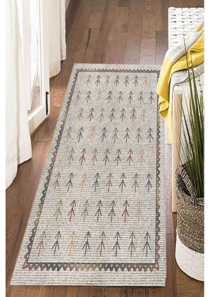 Kilim Desenli Krem Halı Makinede Yıkanabilir