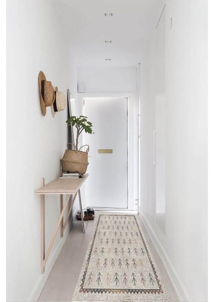 Kilim Desenli Krem Halı Makinede Yıkanabilir