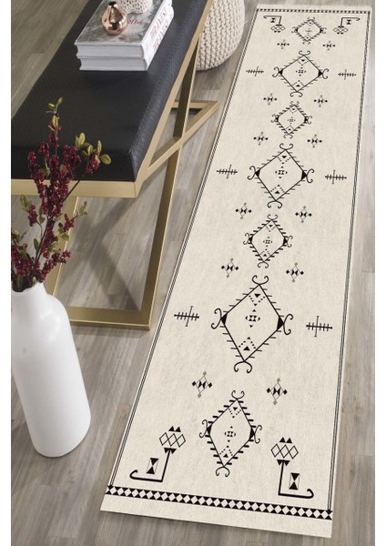 Siyah Geometrik Şekilli Kilim Desenli Halı Makinede Yıkanabilir