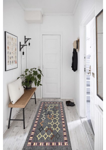 Gri Kilim Desenli Halı Makinede Yıkanabilir