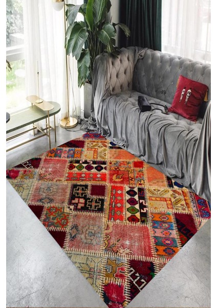 Patchwork Renkli Halı Makinede Yıkanabilir