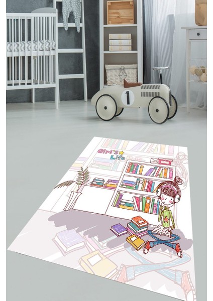 Gölgeli Renkli Girls Life Halı Makinede Yıkanabilir