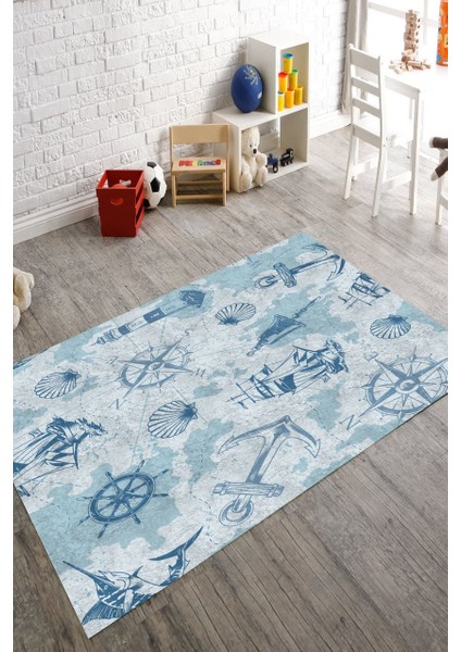 Denizcilik Temalı Halı Makinede Yıkanabilir