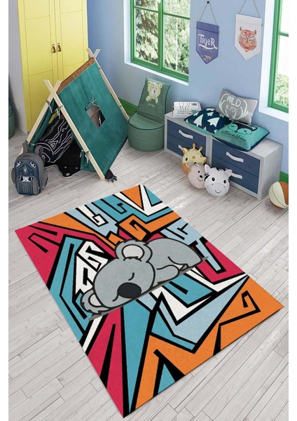 Graffiti Koala Desenli Halı Makinede Yıkanabilir