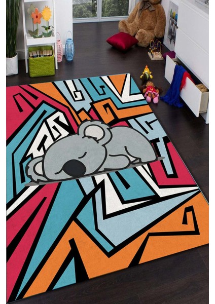 Graffiti Koala Desenli Halı Makinede Yıkanabilir