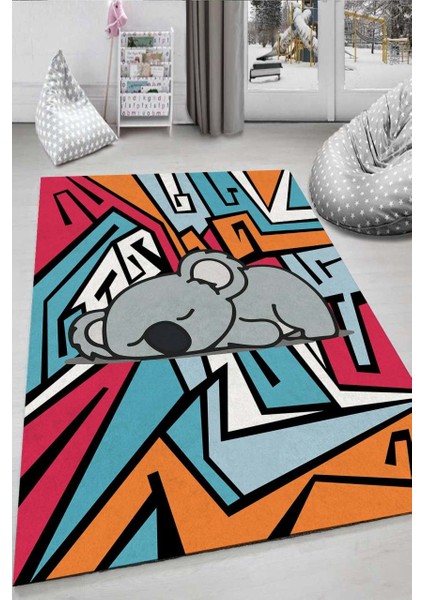 Graffiti Koala Desenli Halı Makinede Yıkanabilir