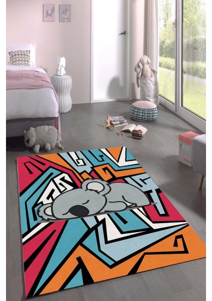 Graffiti Koala Desenli Halı Makinede Yıkanabilir