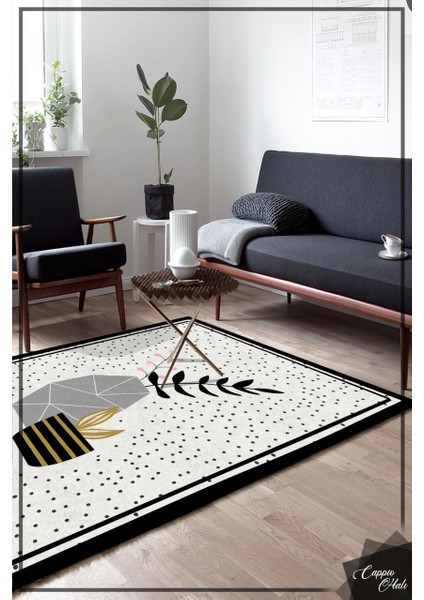 Benekli Saksı Desenli Halı Makinede Yıkanabilir