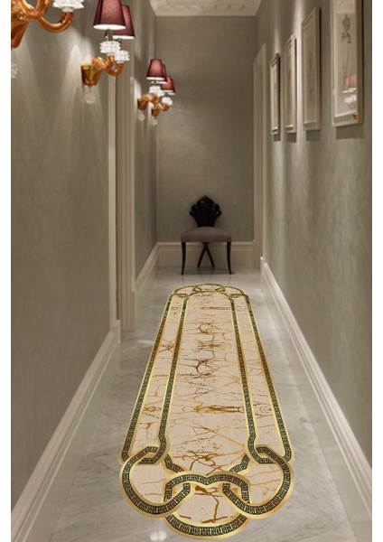 Lazer Kesim Gold Mermer Desenli Halı Makinede Yıkanabilir