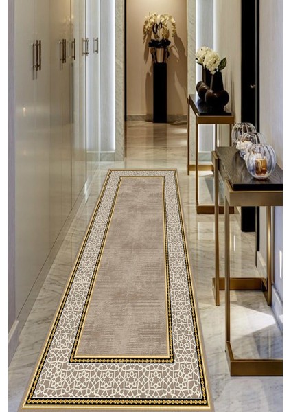Gold Beyaz Kenarlı Eskitme Krem Halı Makinede Yıkanabilir