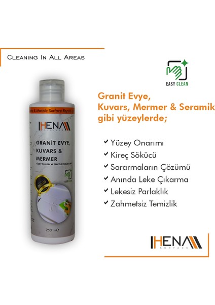 Hena Surface Granit Evye Kuvars Mermer Yüzey Onarım ve Temizlik Solüsyonu 250 ml