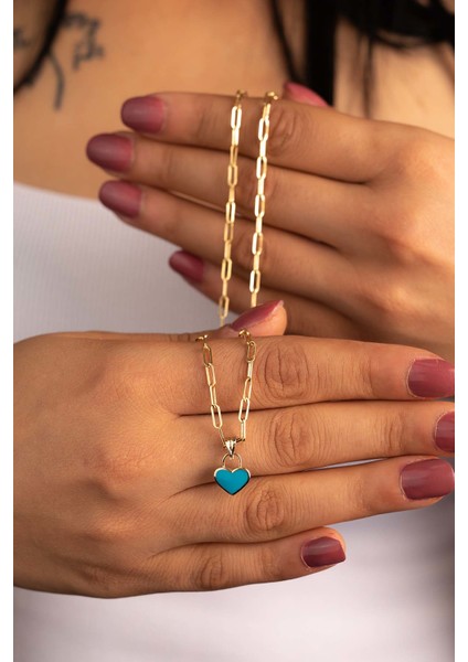Altın Ataş Zincir Kalp Kolye 50 cm modelleri