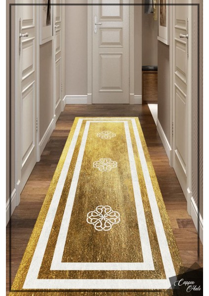 Beyaz Modern Motifli Gold Halı Makinede Yıkanabilir