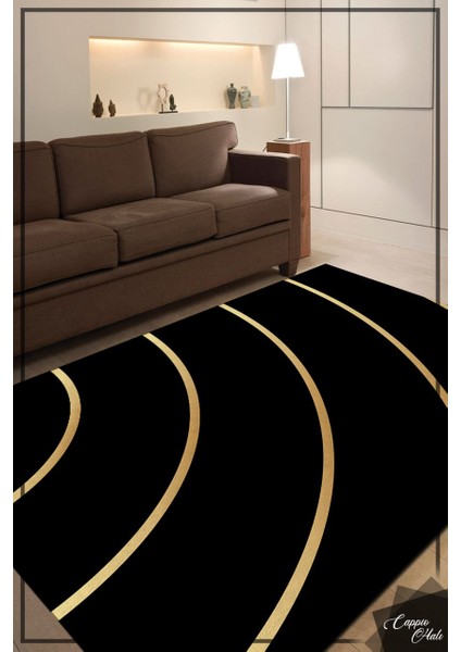 Siyah Gold Detaylı Halı Makinede Yıkanabilir