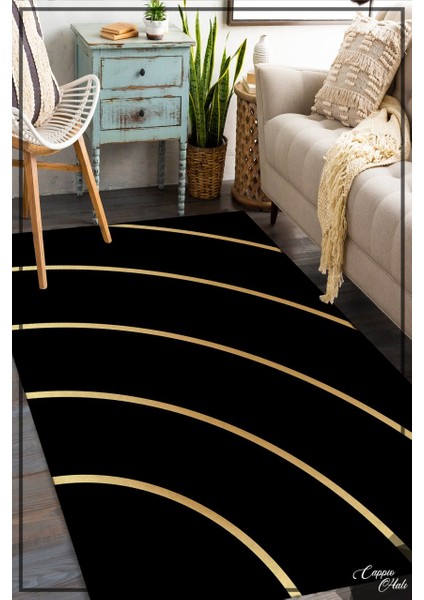 Siyah Gold Detaylı Halı Makinede Yıkanabilir
