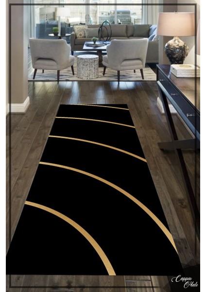 Siyah Gold Detaylı Halı Makinede Yıkanabilir