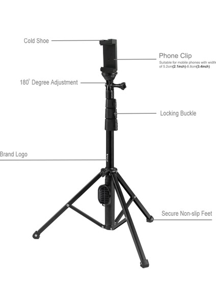 puluz Bluetooth Deklanşör Uzaktan Selfie Çubuğu Tripod Siyah (Yurt Dışından)