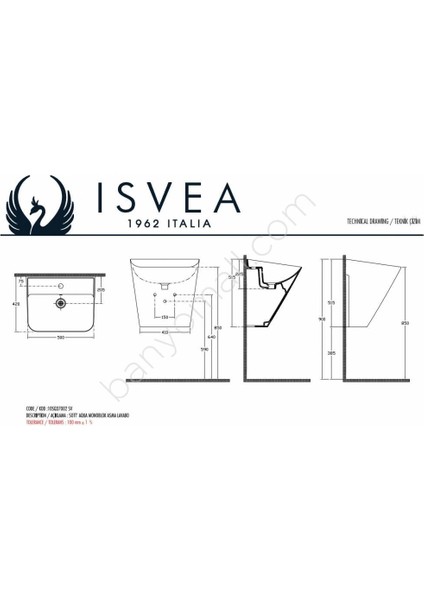Sott'aqua 50 cm Asma Monoblok Lavabo – Mint (Yeşil) fiyatları