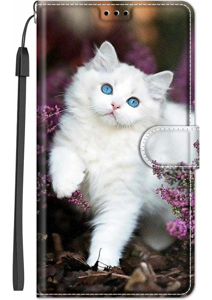 Xiaomi Poco M3 Kılıf Için C08 Çiçek Çalı Büyük Beyaz Kedi (Yurt Dışından)